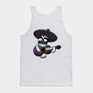 Mexican Sugar Skull Cactus Playing Guitar Tank Top